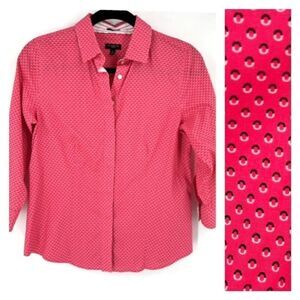 Talbots Wrinkle Resistant Top Blouse Button Down Pink Geometric Size 4 pet small
